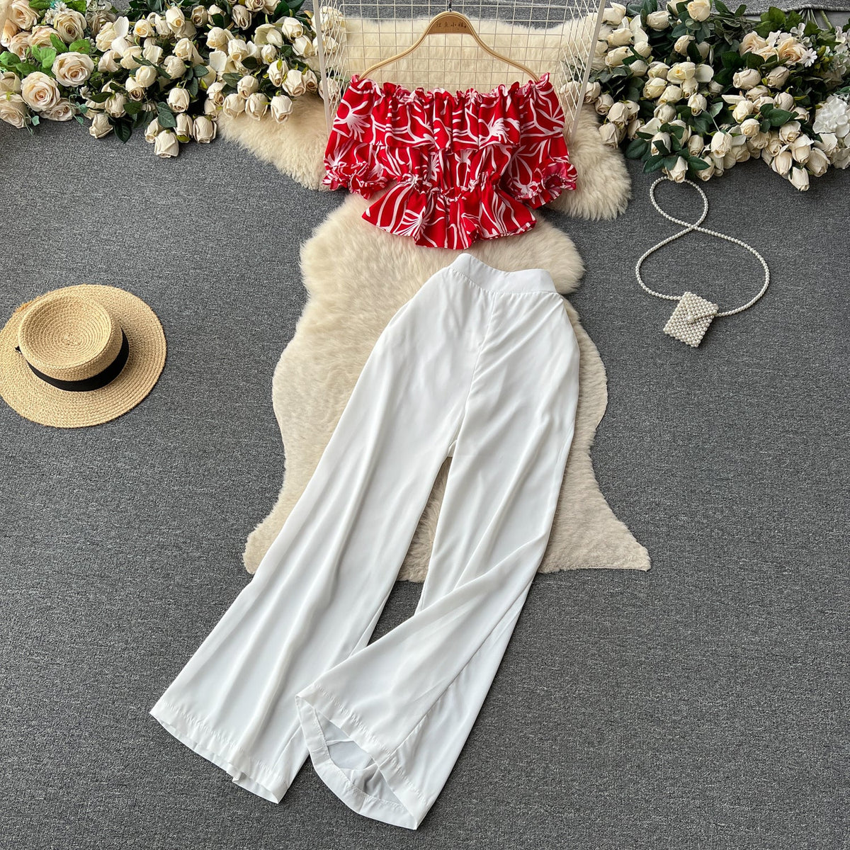 Ruffled Top&Long Trousers Floral 2Pcs