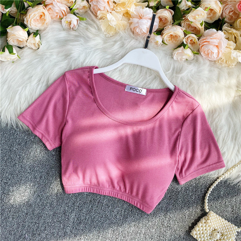 Solid Color T-shirt With Waistband And Chest Pad