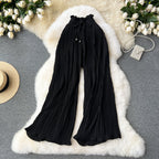 Solid Color Pleated Wide-leg Trousers