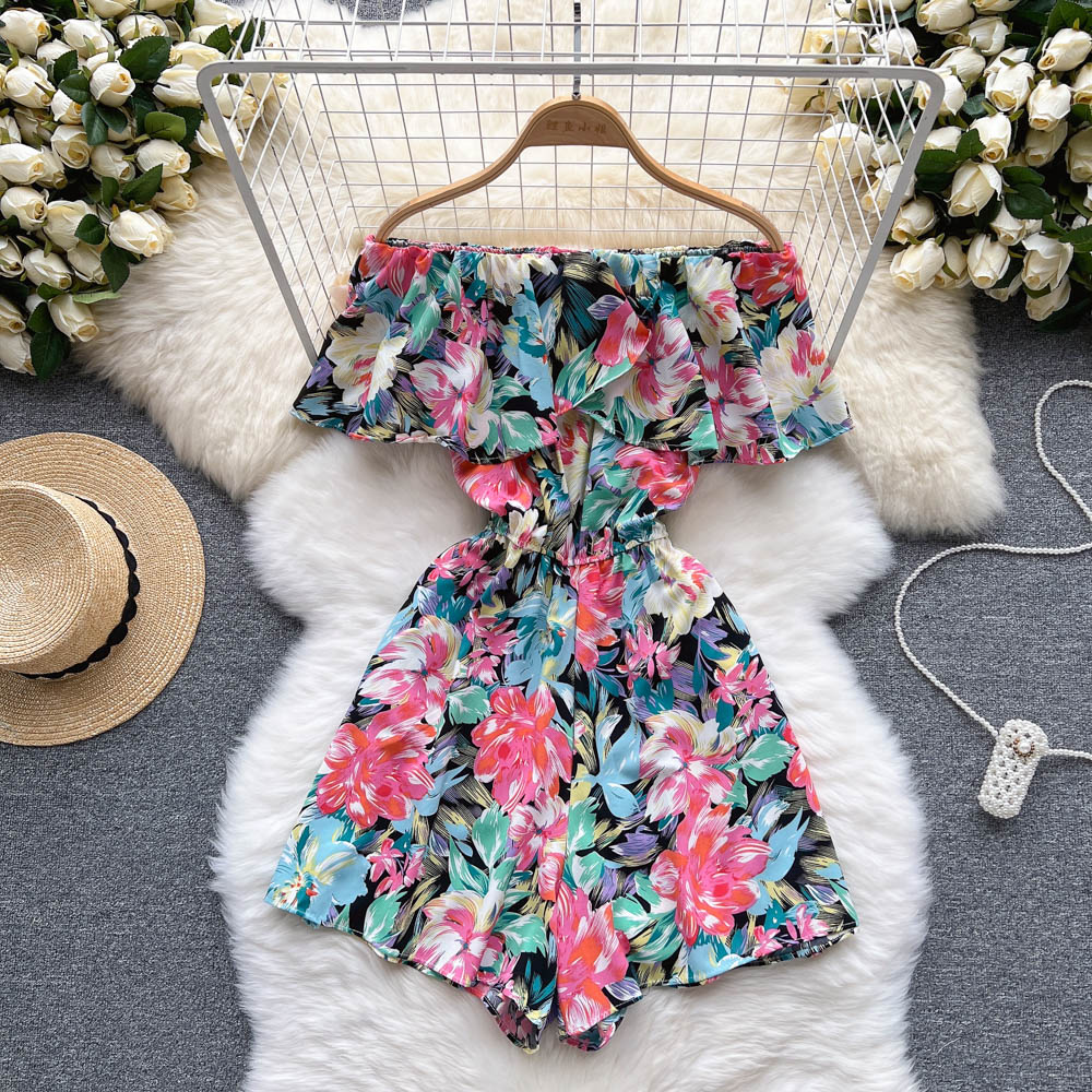 Strapless Floral Ruffled Jumpsuits