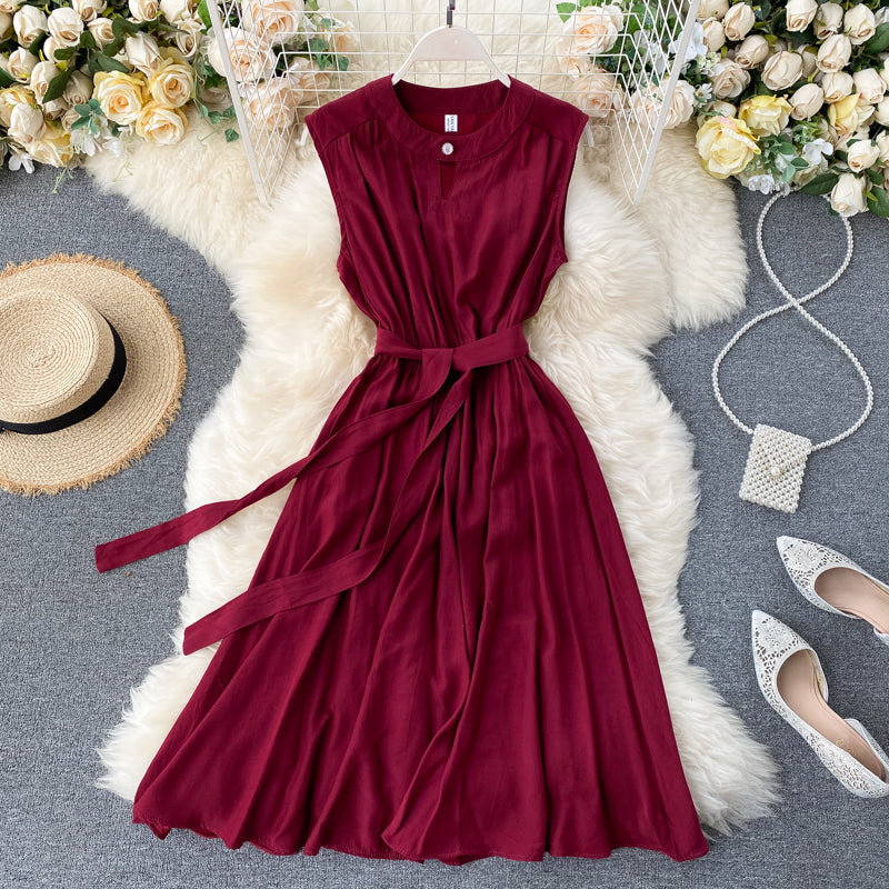 Hollow Crew Neck Sleeveless Tank Dress