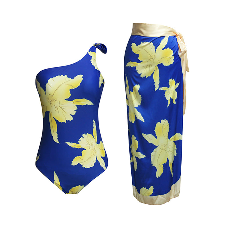 Vintage Floral Lace-up Swimwear&Wrap Skirt