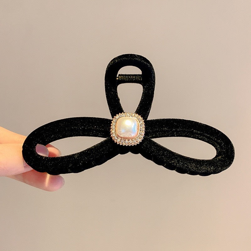 Beaded Black Velvet Hair Claw