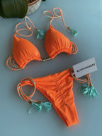 Colorful Backless Braided String Bikini