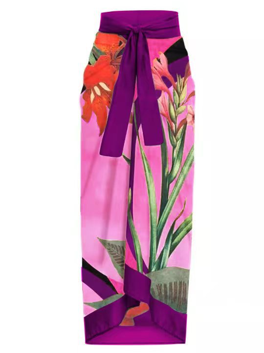 Floral One-piece Swimwear&Lace-up Skirt