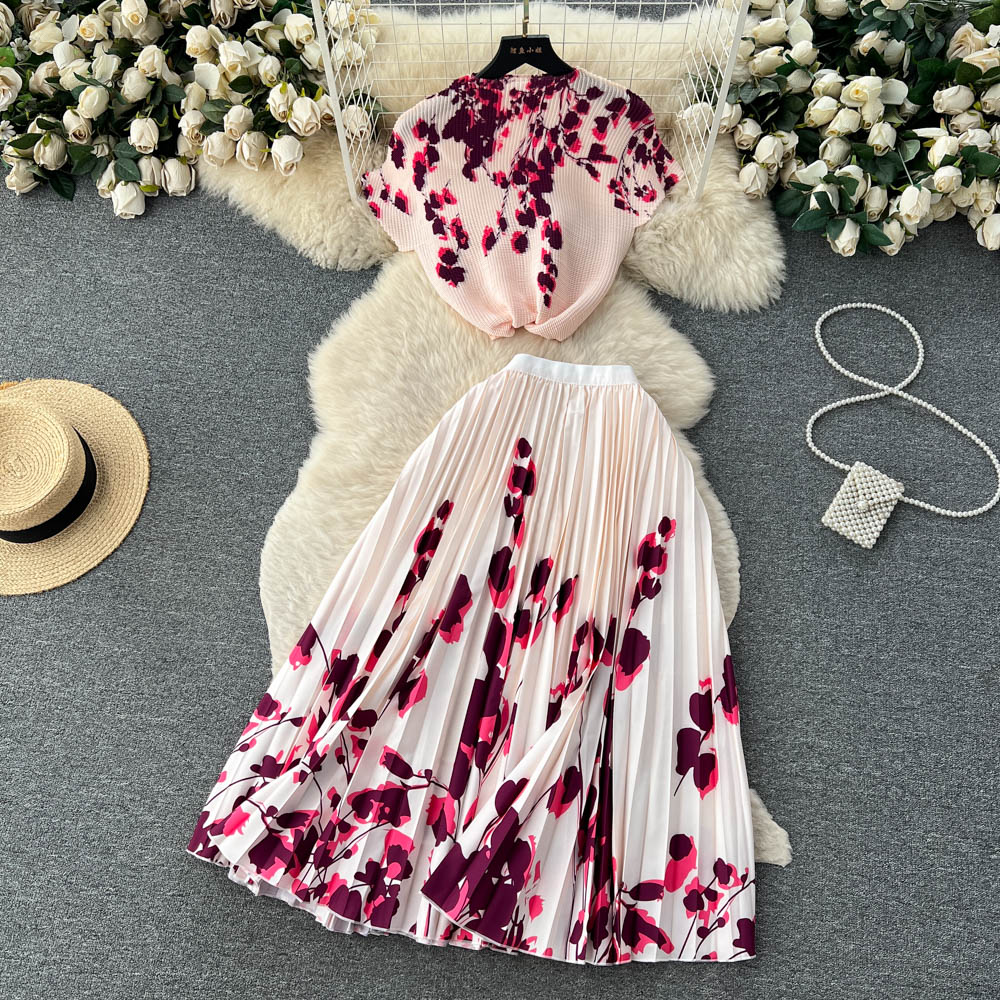 Top&Pleated Skirt Floral 2Pcs