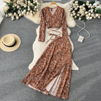 V-neck Top&Split Skirt Floral 2Pcs