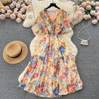Mori Flared Sleeve Floral Chiffon Dress