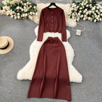 Cardigan&Half-body Skirt Fringed Knit 2Pcs
