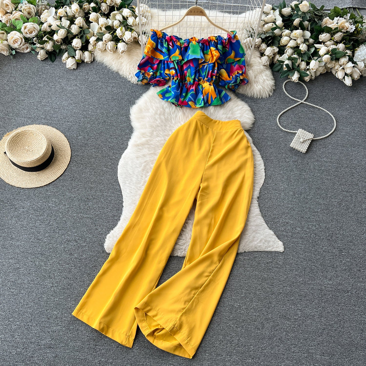 Ruffled Top&Long Trousers Floral 2Pcs