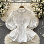 Niche Puffy Sleeve Pleated Shirt