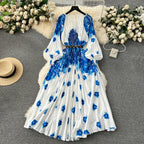 Floral Printed High-waist Pleated Dress