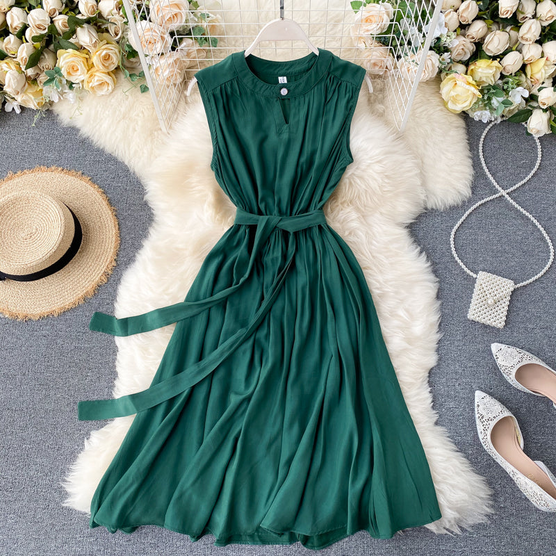 Hollow Crew Neck Sleeveless Tank Dress
