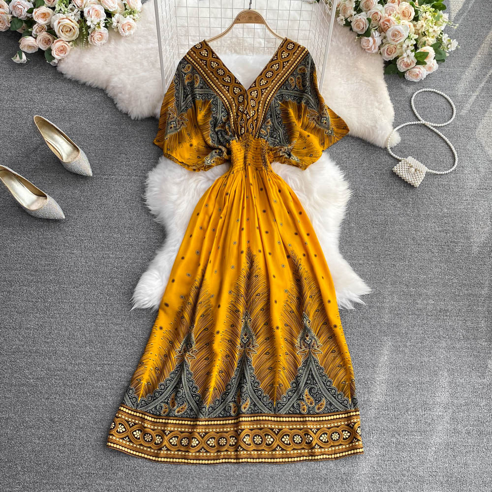 V-neck Batwing Sleeve A-line Maxi Dress