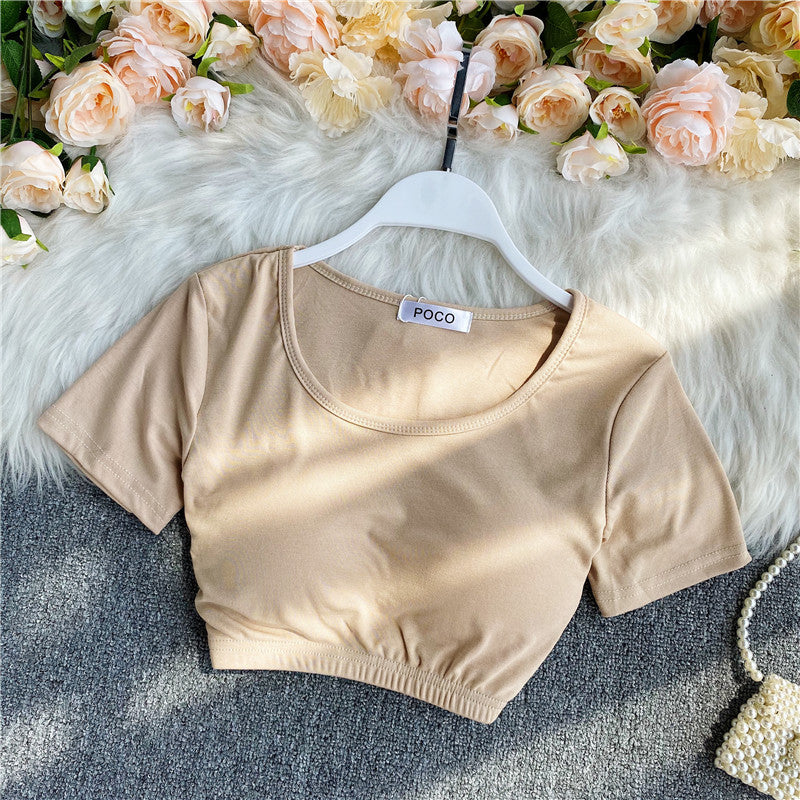 Solid Color T-shirt With Waistband And Chest Pad