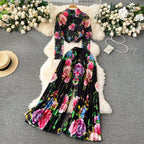 Pleated Knitwear&Wide-leg Trousers Printed 2Pcs