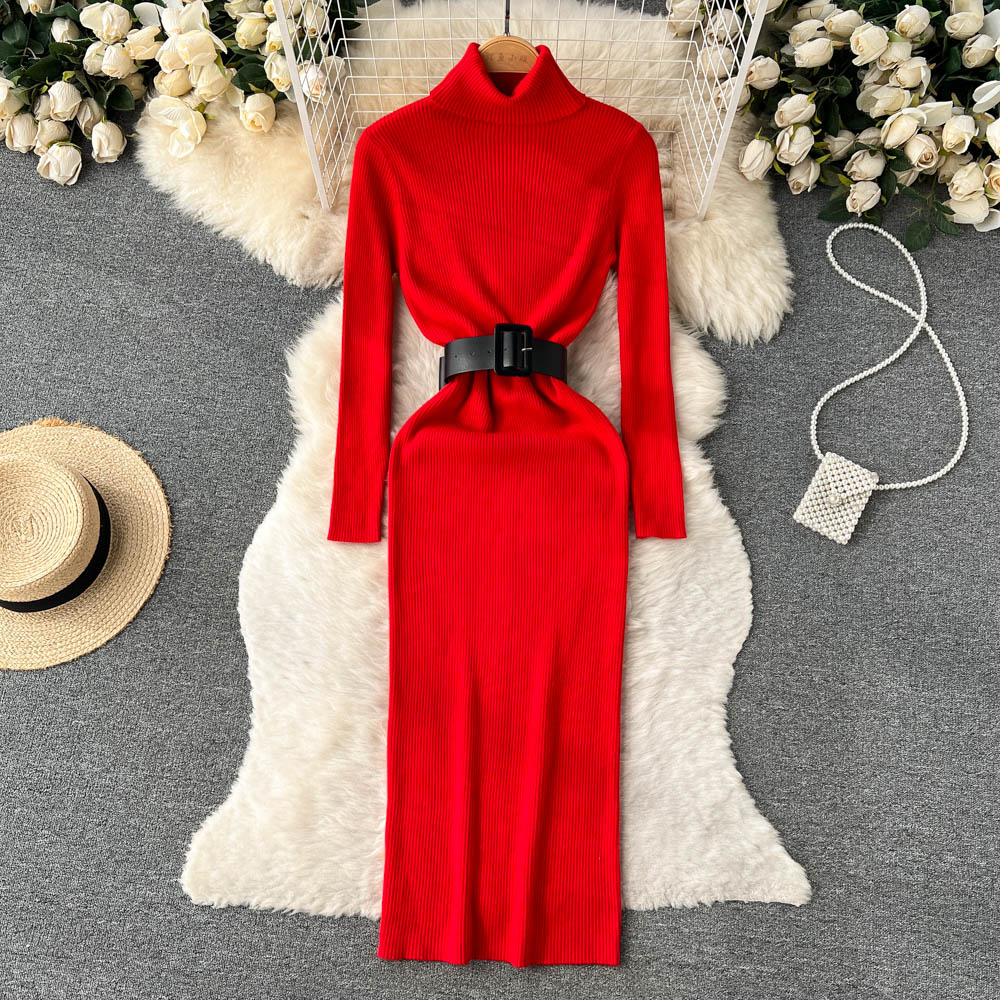 High Collar Tight Knitted Dress