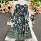 Floral Lace Patchwork Pleated Dress