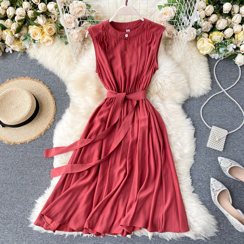 Hollow Crew Neck Sleeveless Tank Dress
