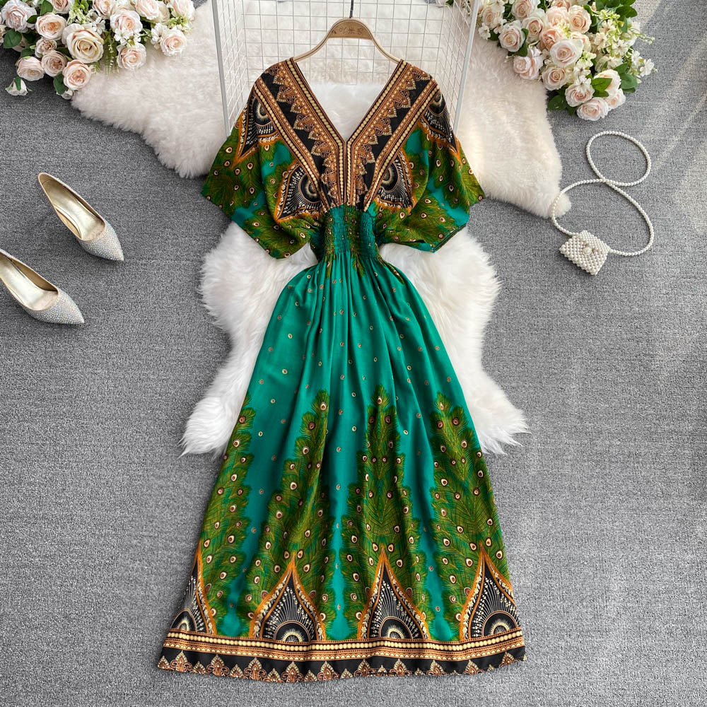 V-neck Batwing Sleeve A-line Maxi Dress
