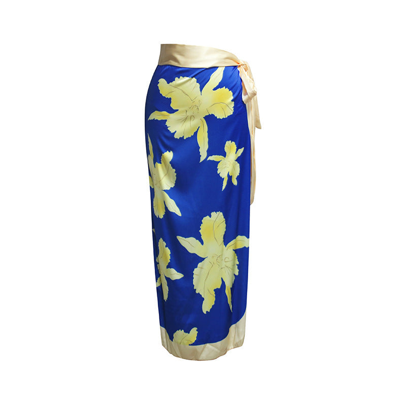 Vintage Floral Lace-up Swimwear&Wrap Skirt