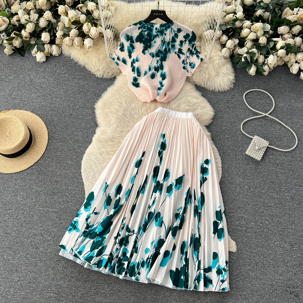 Top&Pleated Skirt Floral 2Pcs