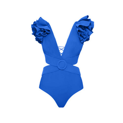 3D Flower Hollowed One-piece Swimsuit&Skirt 2Pcs