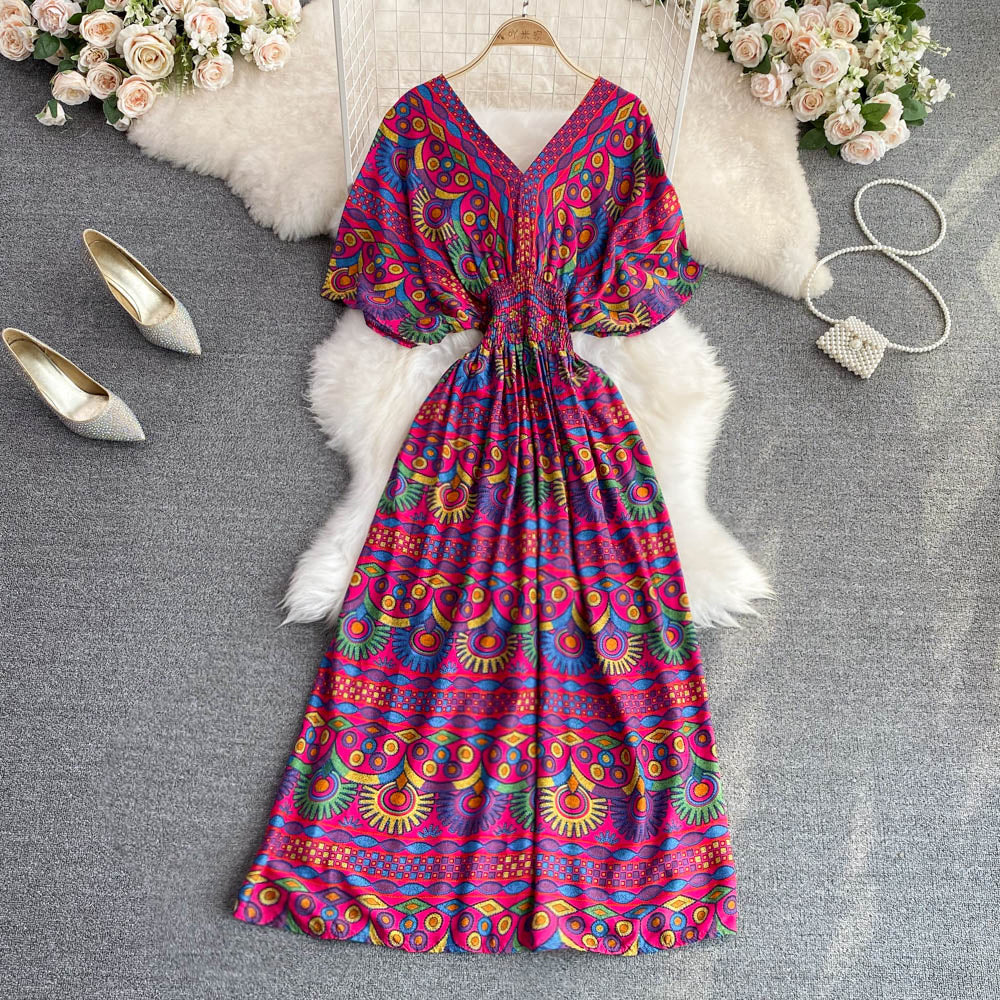 V-neck Batwing Sleeve A-line Maxi Dress