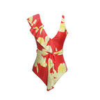 Vintage Floral Lace-up Swimwear&Wrap Skirt