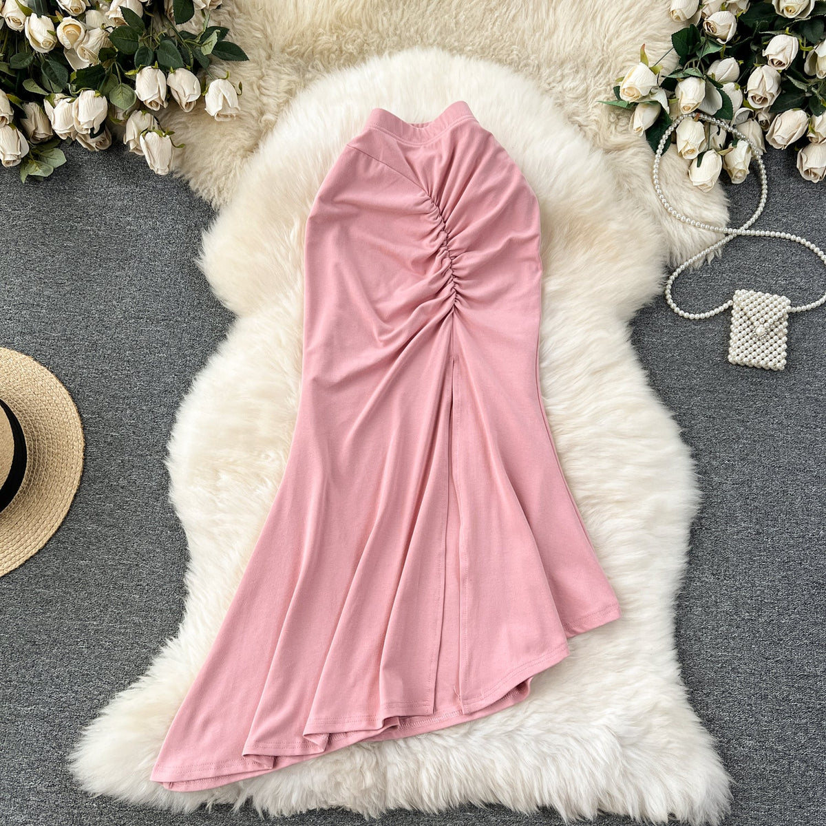 Solid Color Hip-wrapping Fishtail Skirt