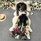 Pleated Knitwear&Wide-leg Trousers Printed 2Pcs