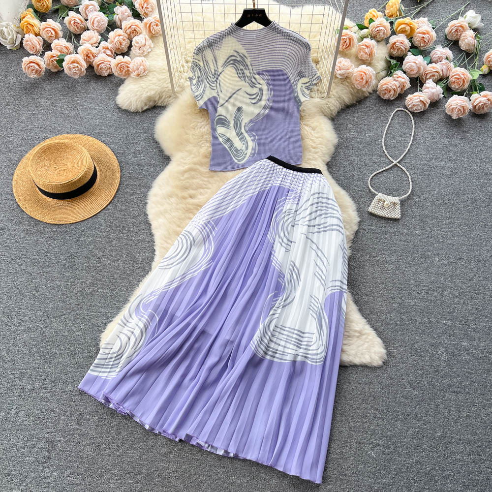 Knitwear&Pleated Skirt Printed2Pcs