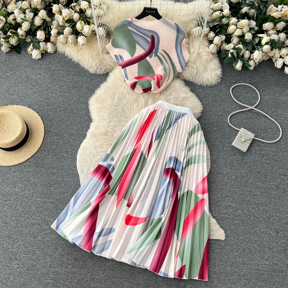 Top&Pleated Skirt Floral 2Pcs