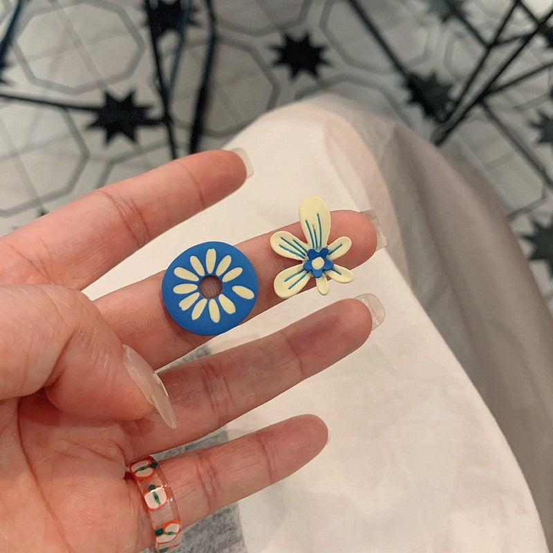 Silver Needle Klein Blue Stud Earrings