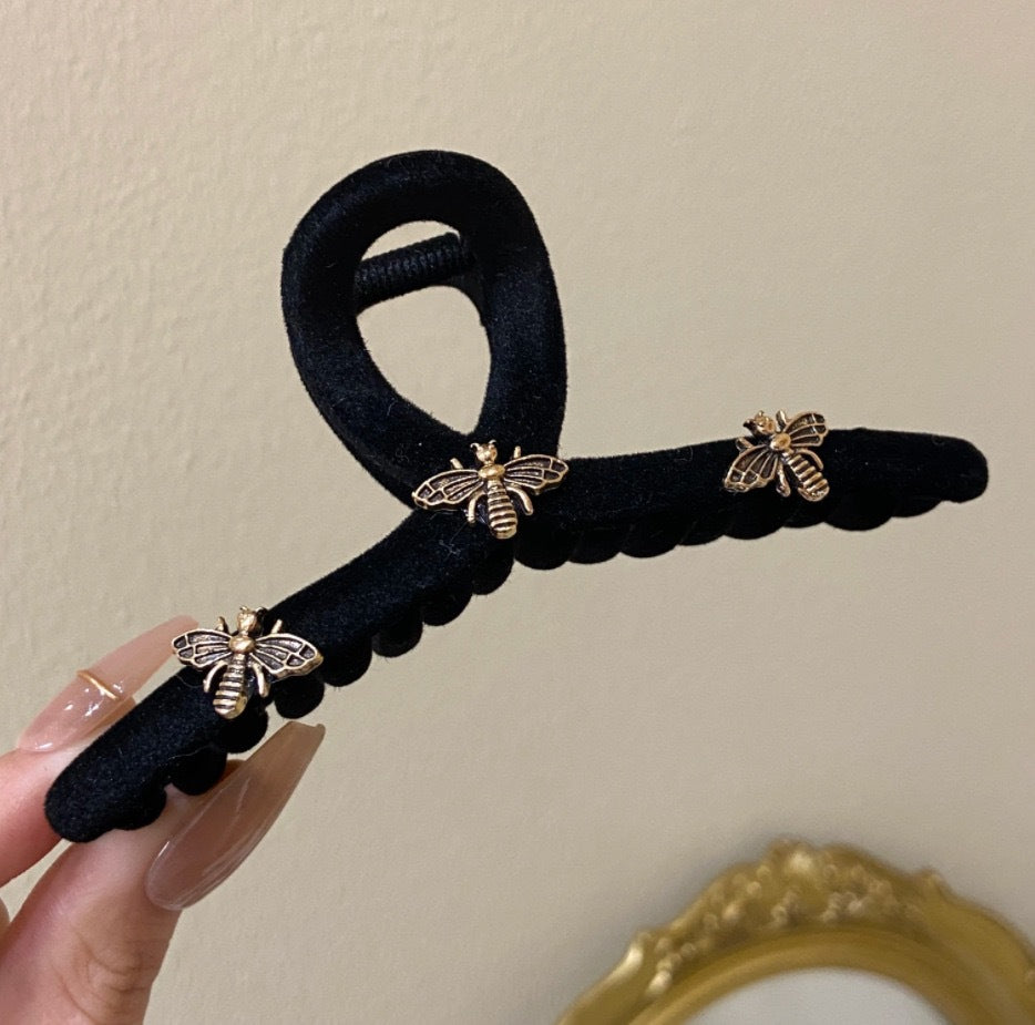 Beaded Black Velvet Hair Claw