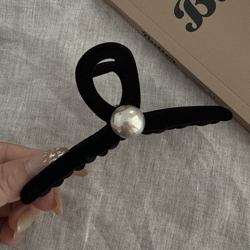 Beaded Black Velvet Hair Claw
