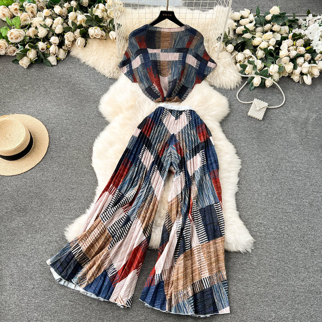 Printed T-Shirt&Pleated Trousers Loose-fit 2Pcs