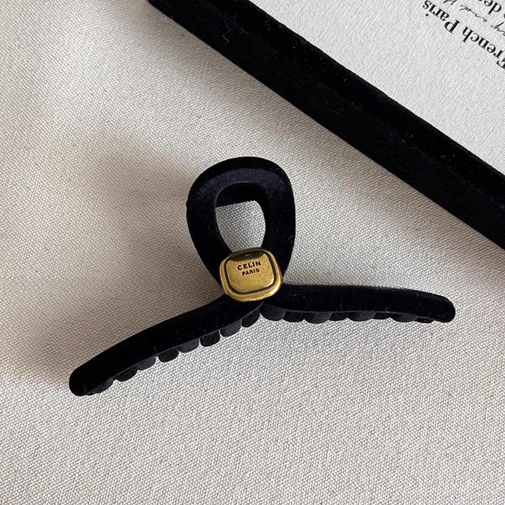 Beaded Black Velvet Hair Claw