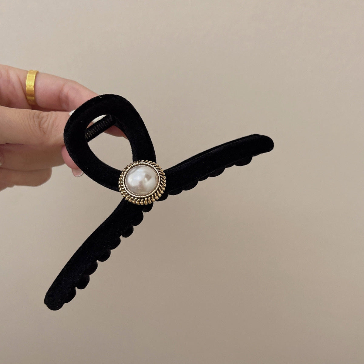 Beaded Black Velvet Hair Claw