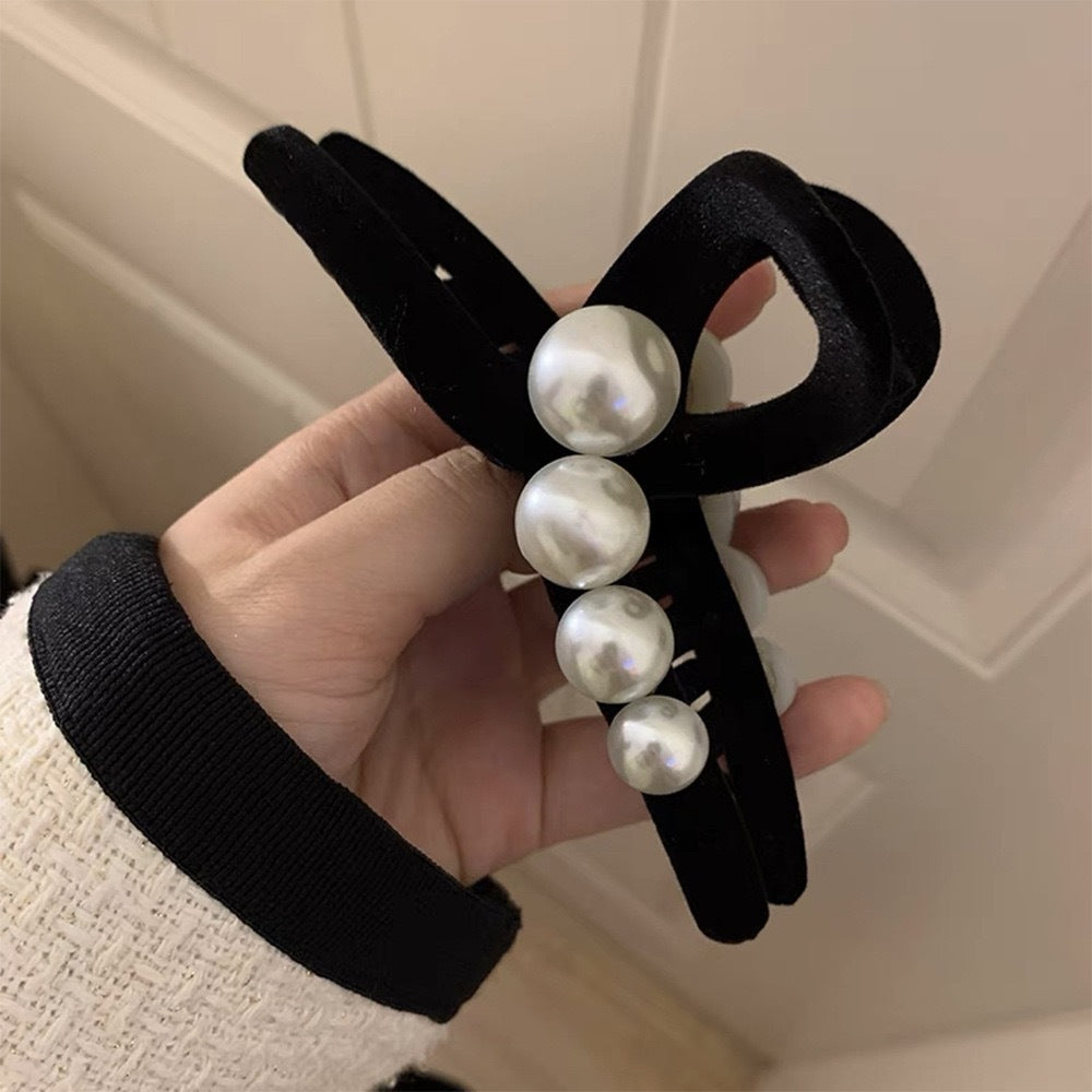 Beaded Black Velvet Hair Claw
