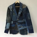 Men's Denim Colorblock Patchwork Splicing Deconstructed Heavy Industry Cowboy Jean Blazer