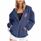Breast Cancer Awareness Symbol Back Design Women's Zipper Hoodie Sweatshirt to 3X Plus Size