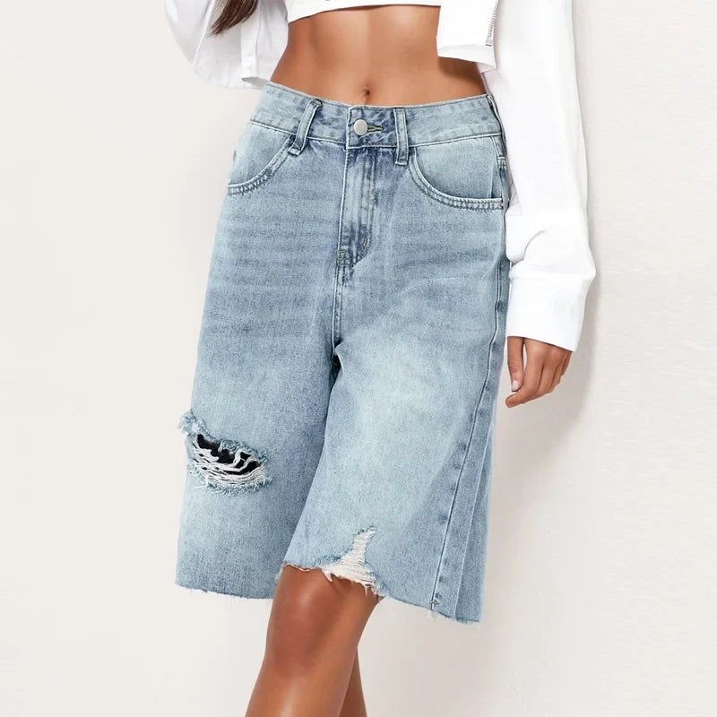 Zaylina – Distressed Denim Bermuda Shorts