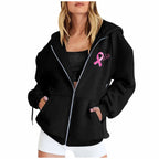 Breast Cancer Awareness Symbol Back Design Women's Zipper Hoodie Sweatshirt to 3X Plus Size