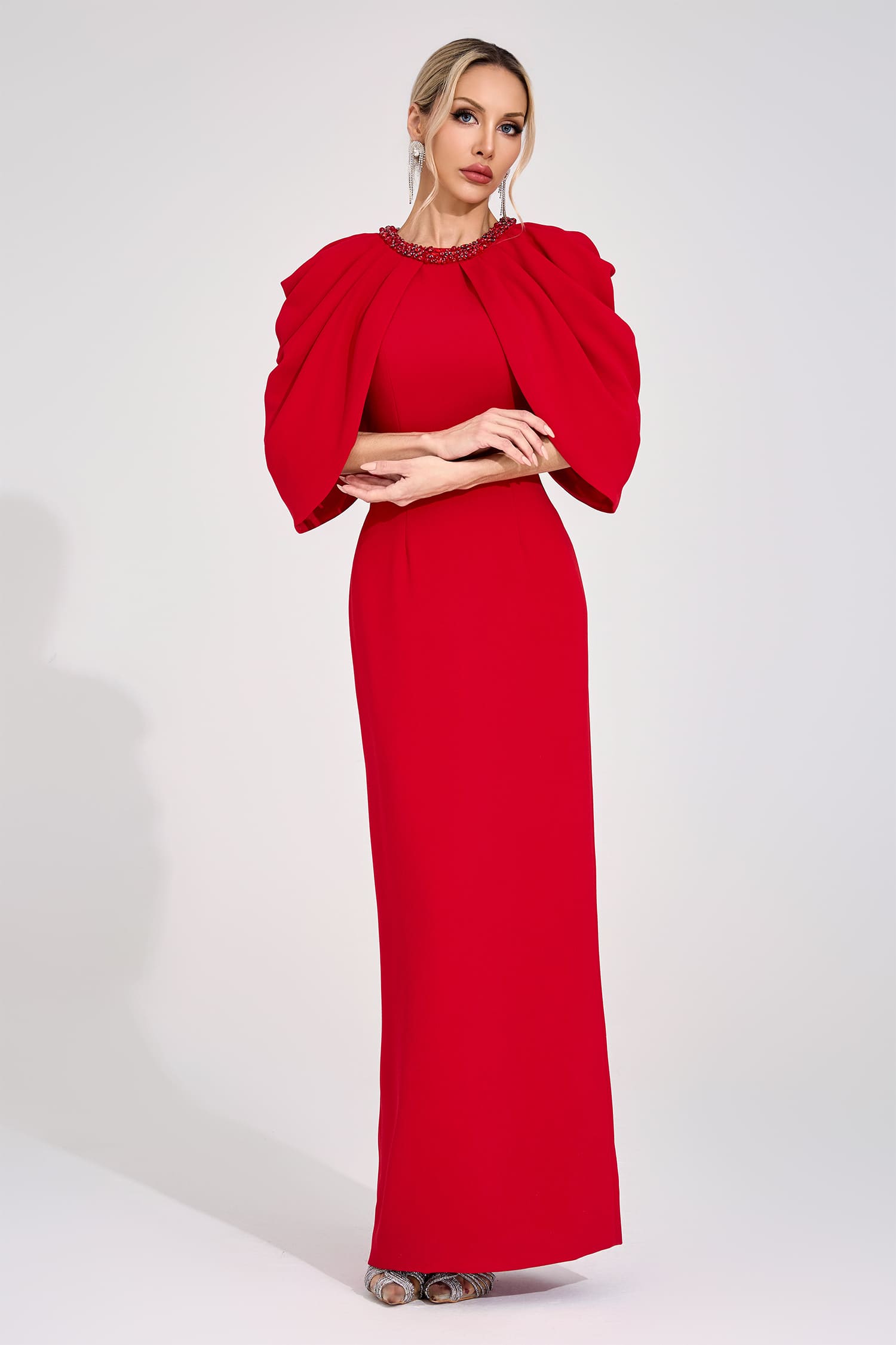 Lervion Red Bat Sleeve Maxi Dress