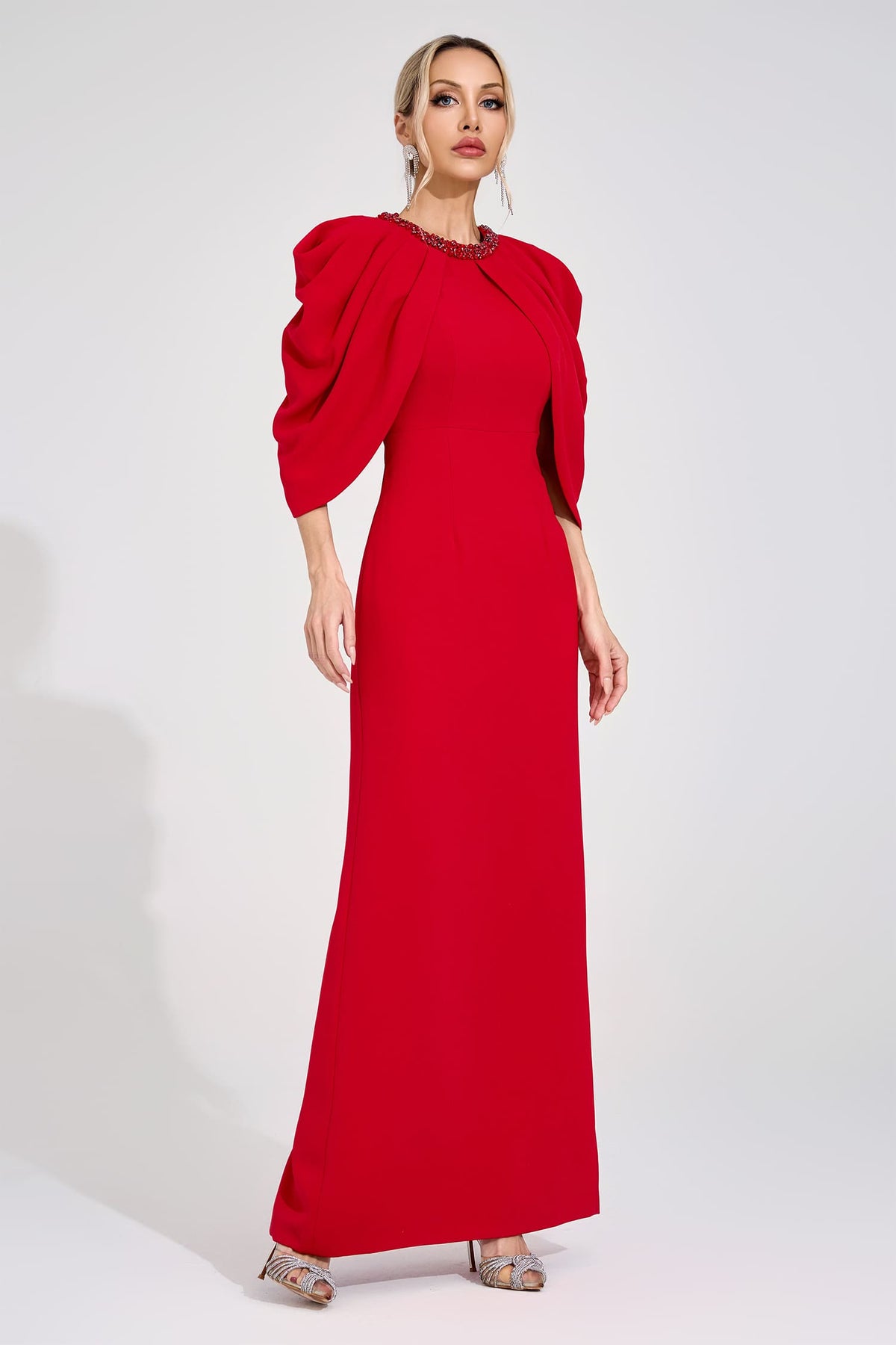 Lervion Red Bat Sleeve Maxi Dress