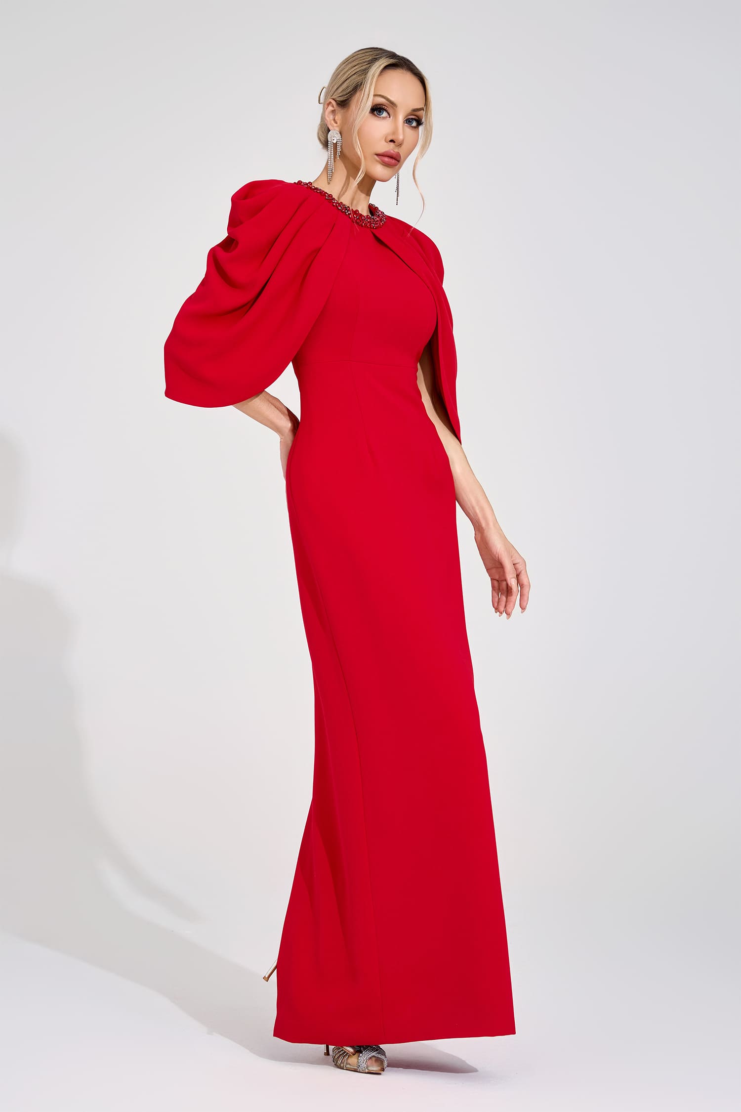 Lervion Red Bat Sleeve Maxi Dress