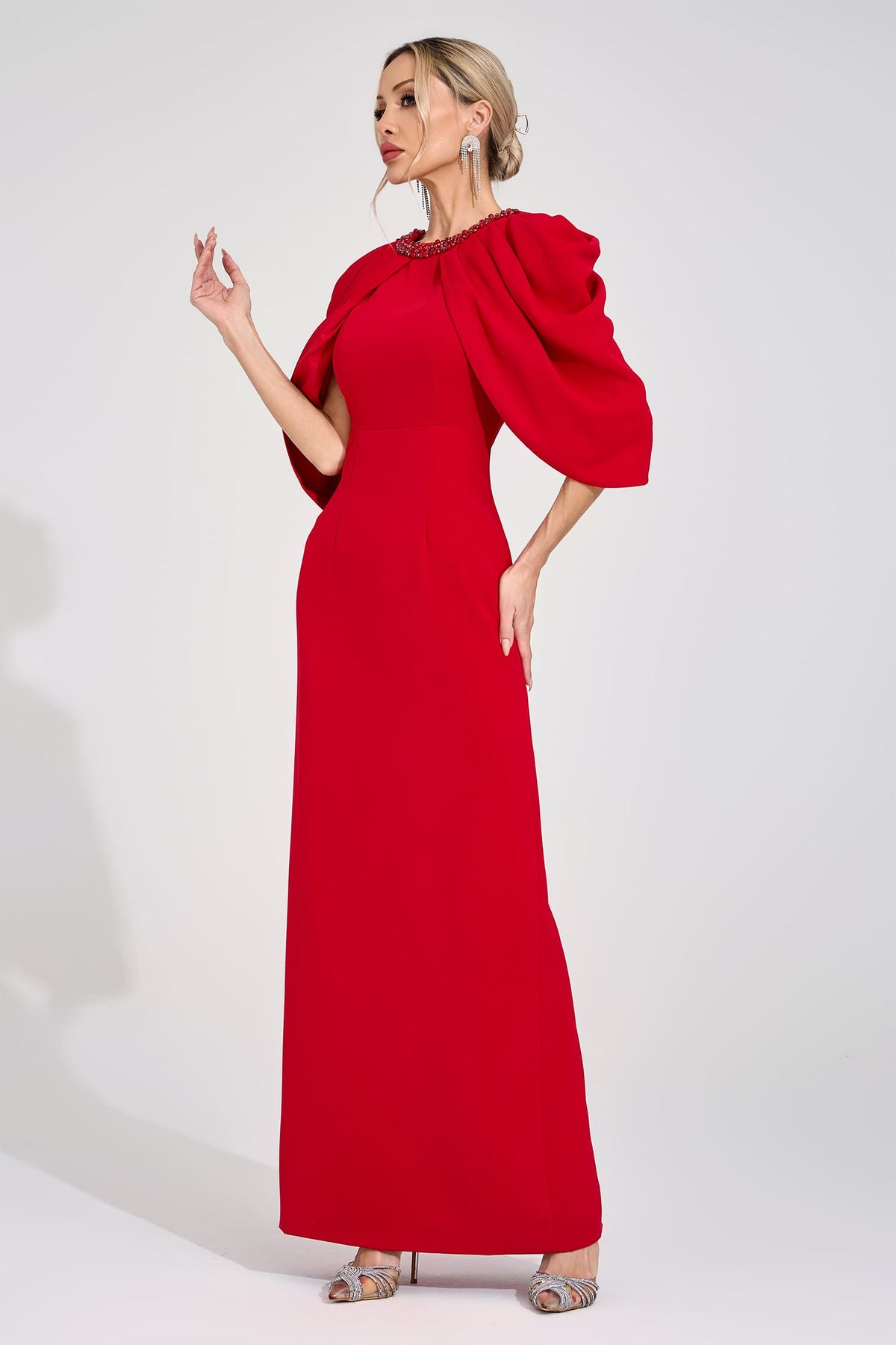 Lervion Red Bat Sleeve Maxi Dress