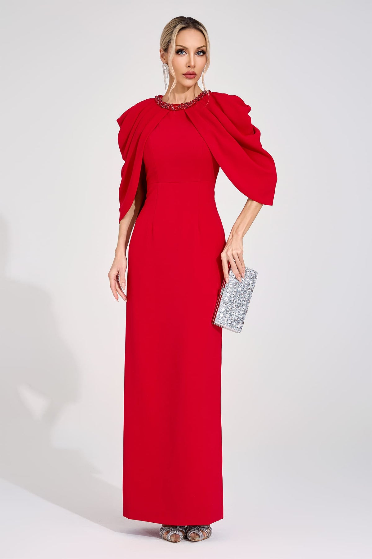 Lervion Red Bat Sleeve Maxi Dress