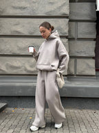 Solid-Color Oversized Hooded Sweatshirt Set